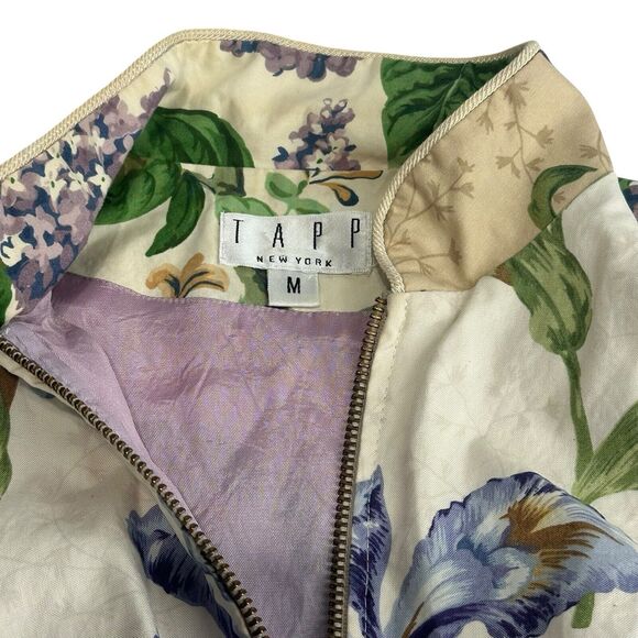 trapp new york floral tea party preppy full zip collared Vest Size 4 - Picture 4 of 6